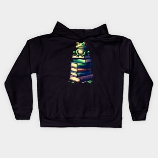 Frog On Pile Of Books Kids Hoodie